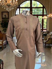 Small Handmade Brown Parahan Tumban | Traditional Afghan Hand Embroidery