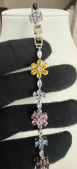 Multicolor Floral Crystal Bracelet – Silver Tone Flower & Butterfly Statement Jewelry 7087