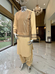 Medium Men’s Tan Parahan Tunban with Premium Machine Embroidery