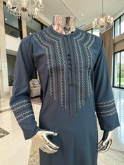 Large Midnight Blue Hand Embroidered Parahan Tunban Set with Matching Chadder