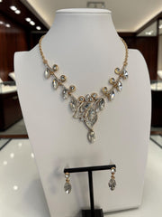 Women’s Crystal Leaf Necklace & Earrings Set – 4 Colors