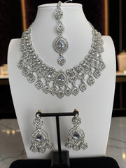 American Diamond Necklace, Earrings & Maang Tikka Jewelry Set – 7 Colors