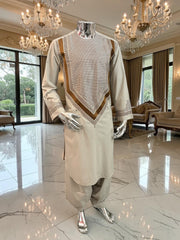 Medium Men’s Cream Parahan Tunban with Premium Machine Embroidery
