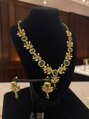 Luxury Gold Tone Green Crystal Floral Statement Necklace & Earrings Set | Gift-Ready Black Jewelry Box Included 6071