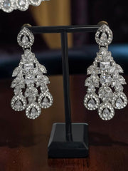 Luxury Clear American Diamond Bridal Jewelry Set with Maang Tikka | Premium Brass Statement Necklace & Earrings Gift Box Included 6034