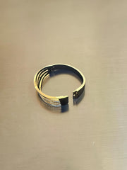 Gold-Tone Floral Crystal Hinged Bangle Bracelet for Women 8021