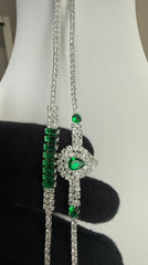 Emerald Green Crystal Double Bracelet Set – Silver Tone Pear & Baguette Statement Bracelets 7106