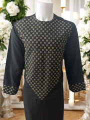 Men’s Black Parahan Tumban with Gold Embroidery Large