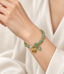 Sage Green Bamboo Bead Stretch Bracelet with Gold-Tone Charms