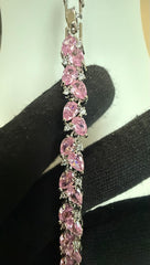 Pink Crystal Tennis Bracelet for Women – Silver Tone Statement Bracelet – Luxury Gift Bracelet 7244