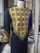 Men’s Navy Blue Parahan Tumban with Gold Embroidery Small