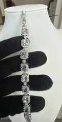 Lavender Purple Cushion-Cut Crystal Halo Tennis Bracelet – Silver Tone Statement Jewelry 7093