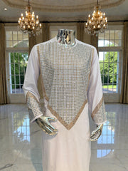 Men’s White Shesha Parahan Tunban Luxury Afghan Outfit with Matching Shawl | Luqmaan Boutique Collection Small
