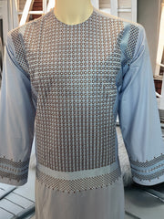 Medium Light Blue Afghan Parahan Tunban for Men with Machine Embroidery