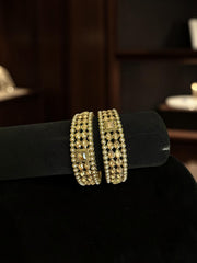 Zareen Pearl & Kundan Statement Bangles – Gold-Tone Bridal Bangle Set of 2 | 2 Sizes