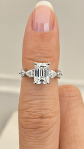 Size 9 Emerald Cut Moissanite Engagement Ring | Three-Stone Promise Ring for Women. 6018