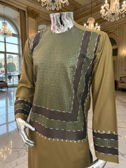 Small Men’s Henna Green Color Afghan Parahan Tunban Set with Premium Machine Embroidery