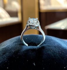 Adjustable Cushion Cut Moissanite Halo Ring for Women – High-Quality Brass, Pavé Band, GRA Certificate & Gift Box Included 7055