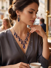 Silver-Plated Purple Crystal Necklace & Earrings Set | Elegant Statement Jewelry 072