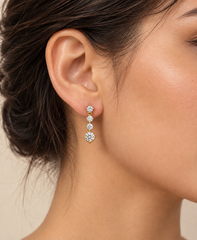 1 CT Certified Round Moissanite Four-Stone Drop Earrings – Gold or Silver, D Color VVS1