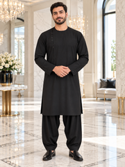 Men’s Black Qasimi Parahan Tunban – Traditional Afghan 2-Piece Outfit, Small–XL
