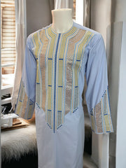 Afghan Parahan Tunban Kameese Shalwar Light Blue Gold Shesha Embroidered Medium