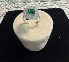 Adjustable Square Halo Statement Ring – Silver Tone with Double Crystal Halo, 4 Colors