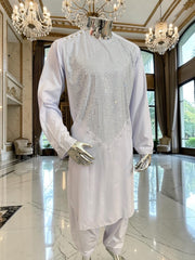 Medium White Shesha Afghan Parahan Tunban Groom Wear