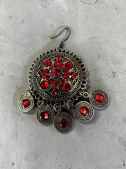 Handmade Afghan Traditional Tribal Statement Necklace Set for Women – Vintage Silver Tone Necklace & Matching Earrings with Red Stones | Boho Ethnic Jewelry