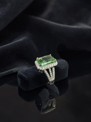 Green Crystal Statement Ring for Women – Silver Plated Halo Cocktail Ring with Split Band GR13