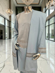 Large Men’s Light Blue Afghan Parahan Tunban with Khamakdozi-Inspired Machine Embroidery 7201