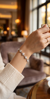 Moissanite Floral Starburst Bracelet – Silver Tone Adjustable Bracelet with LED Jewelry Gift Box 7165