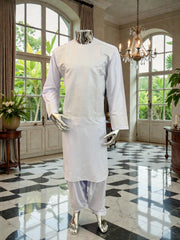 Small White Embroidered Parahan Tumban | Cotton-Blend Afghan Men’s Traditional Outfit | Luqmaan Boutique