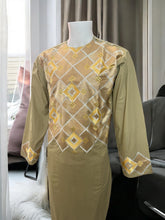 Afghan Parahan Tunban with Machine Khamakdozi Embroidery – Olive Gold White – Large