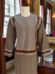 Large Taupe Brown Afghan Parahan Tunban with Machine Embroidered Chestnut & White Geometric Panel – Men’s Traditional Wear