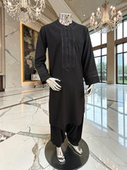 Large Black Embroidered Parahan Tunban for Men – Premium Afghan Traditional Kameese Shelwar Outfit