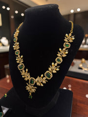 Luxury Gold Tone Green Crystal Floral Statement Necklace & Earrings Set | Gift-Ready Black Jewelry Box Included 6071