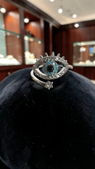 Turquoise Evil Eye Adjustable Statement Ring – Silver Tone Crystal Eye Ring 7150