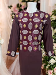 Afghan Parahan Tunban with Machine Khamakdozi Embroidery – Deep Maroon Gold White – Medium