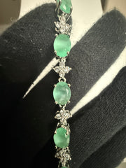 Mint Green Oval Crystal Link Bracelet – Silver-Tone Floral Accent Bracelet for Women 7125