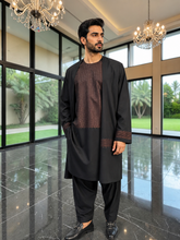 X-Large Men’s Black & Copper Embroidered Parahan Tunban – Extra Large 7225