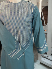 X-Small Afghan Parahan Tunban for Men with Machine Khamakdozi Embroidery – Teal Blue