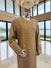 X-Large Afghan Parahan Tunban Kameese Shalwar Brown Hand Embroidery