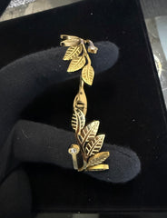 Gold Tone Leaf Vine Stretch Open Bangle Bracelet with Clear Stone Accents 8060