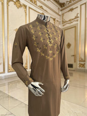 Men’s Brown Hand-Embroidered Designer Afghan Parahan Tunban Set 5034