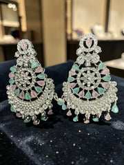 Indian Pakistani Afghan American Diamond Earrings with Maang Tikka Set | Bridal Chandbali Earrings | Wedding Jewelry Gift | 6 Color Options