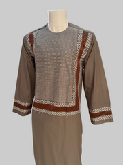 Large Taupe Brown Afghan Parahan Tunban with Machine Embroidered Chestnut & White Geometric Panel – Men’s Traditional Wear