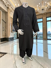 X-Large Black Embroidered Parahan Tunban for Men – Premium Afghan Traditional Kameese Shelwar Outfit
