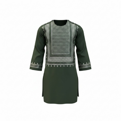 Kids Afghan Parahan Tunban (Yakhandozi ) – Forest Green Embroidered Traditional Outfit for Boys Design 24
