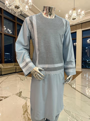X-Large Sky Blue Kandahari Parahan Tunban for Men | Premium Afghan Traditional Wear